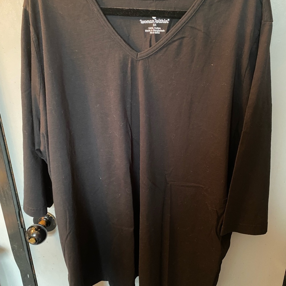 Woman Within Pre-Owned Black Three Quarter Sleeve Top Size 3X